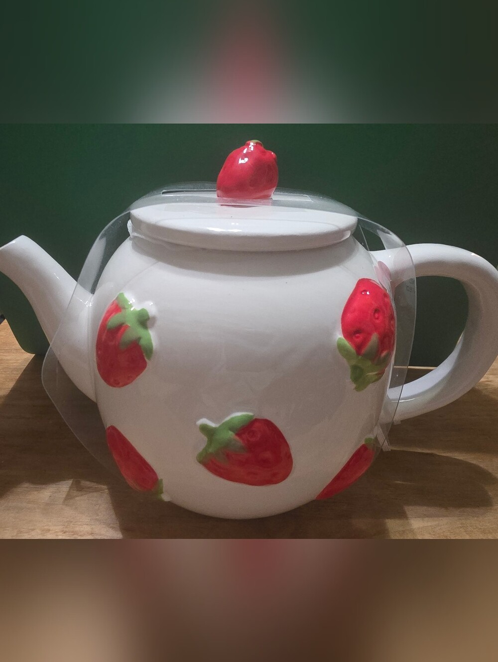 White Strawberry Ceramic Teapot
